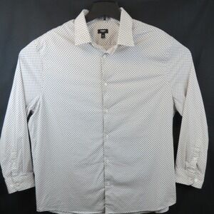 Express Mens XXL Slim Long Sleeve Geometric Print Button Down Shirt Blue/Beige